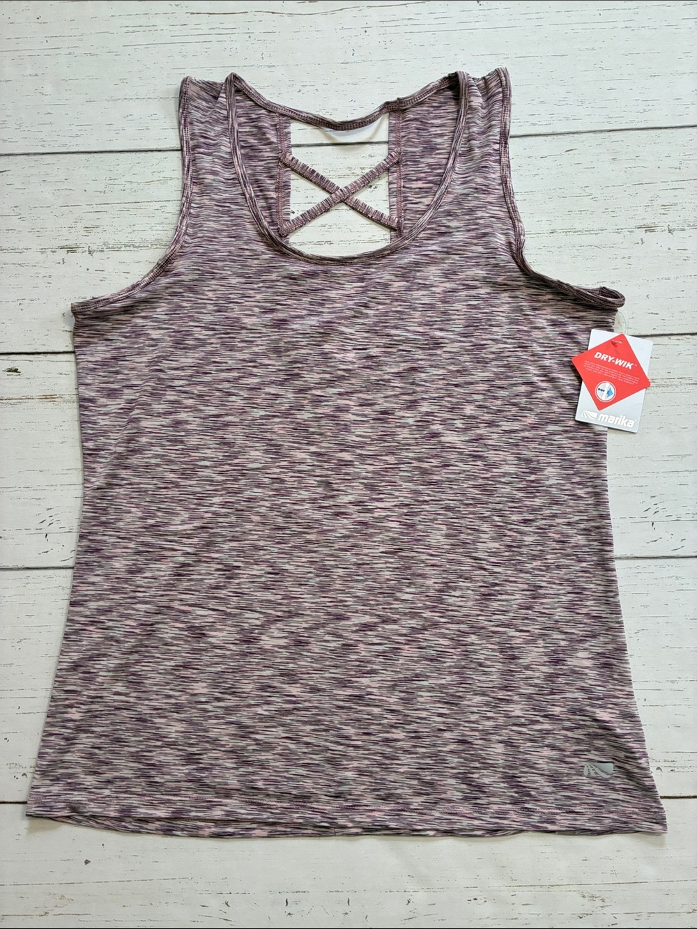 Marika Dry Wik Purple/Rose Workout Tank w/ Crisscross Back Cut Out, sz XL, NWT